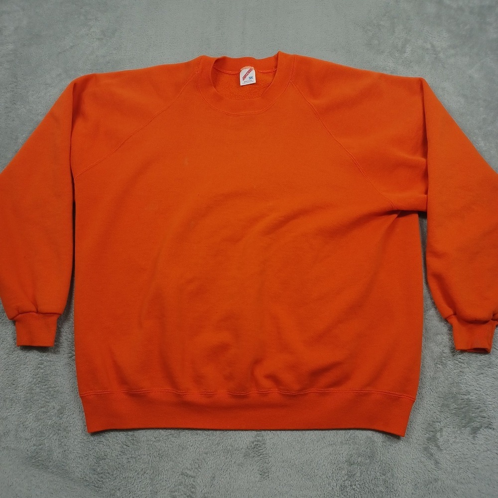 Vintage Jerzees Sweater Mens 3XL Orange Crew Neck Fleece Pullover‎ USA
